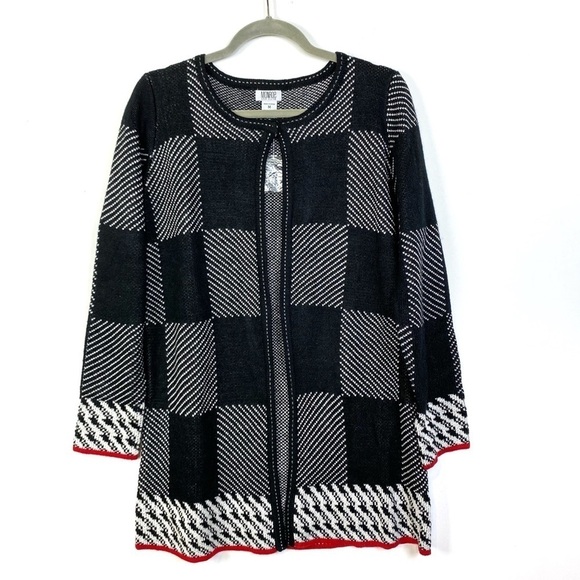 Monroe And Maine Plaid Houndstooth Trim Cardigan M - Picture 1 of 7
